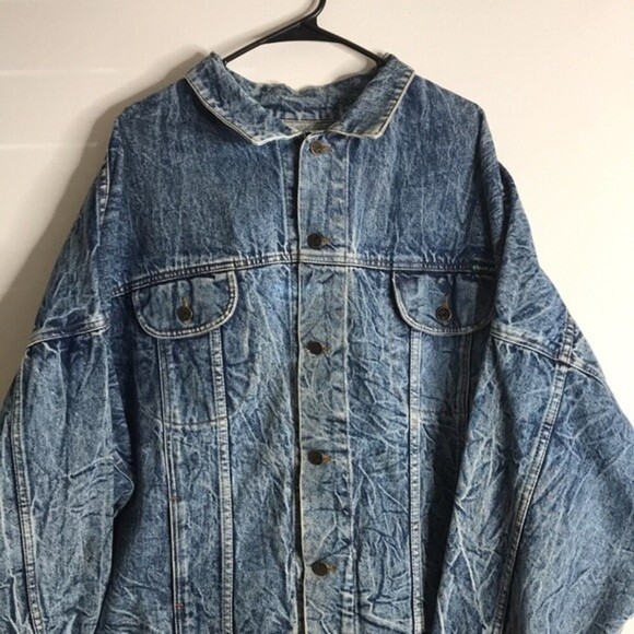 Vintage Tiger Fox Acid Wash Denim Jean Jacket size large oversized - Picture 2 of 15